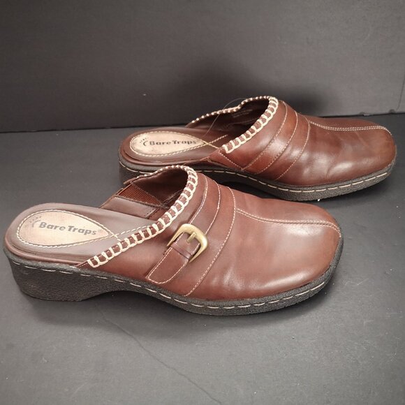 Bare Traps Kismet Ladies Size 7M Dark Brown Leather Upper Slip On Clog Mules - Picture 2 of 9